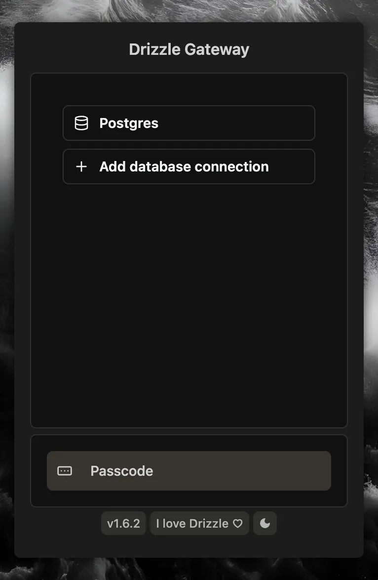 Drizzle Gateway on the tailnet with the Postgres connection listed